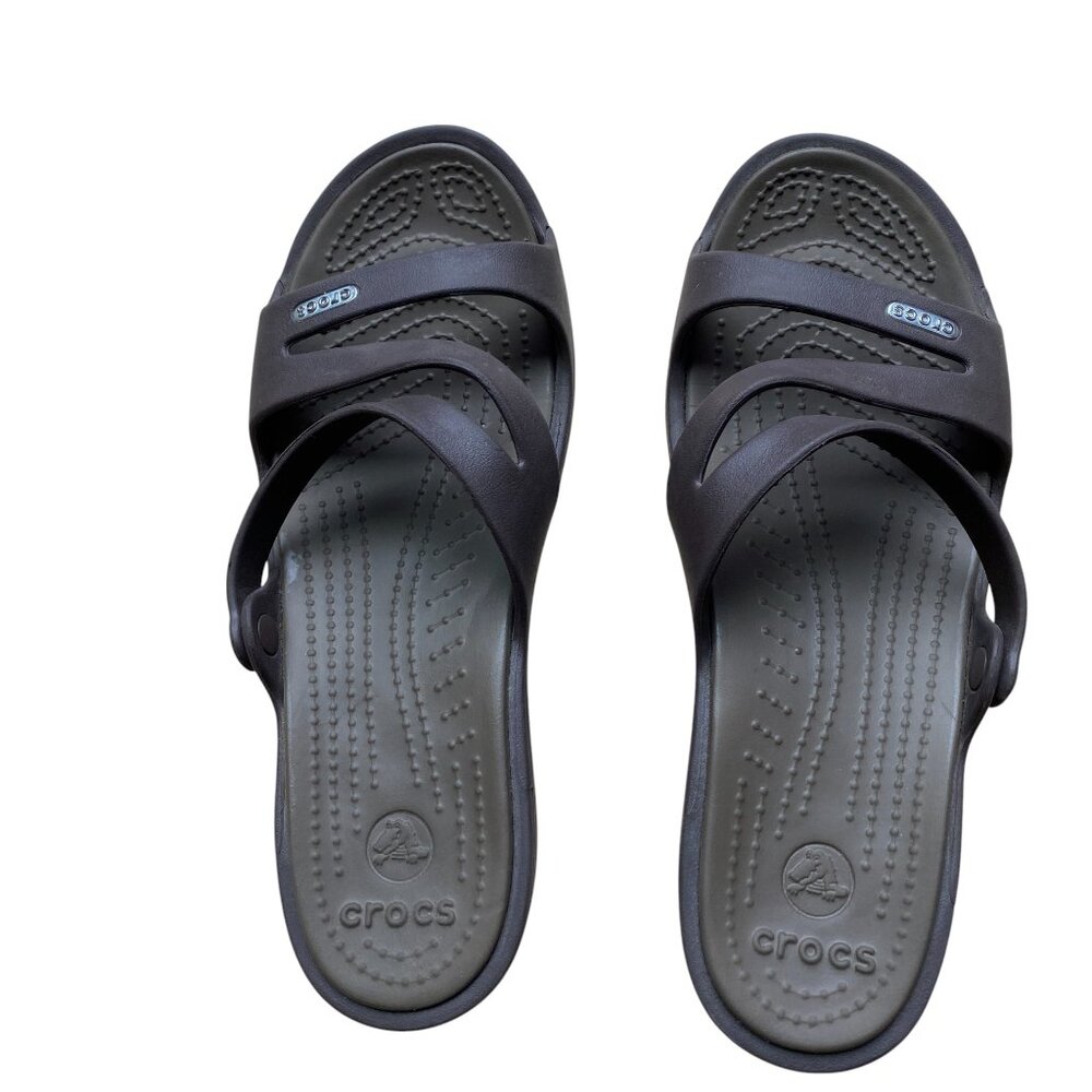 Crocs Patricia II Wedge Sandals Strappy Slip On Brown Comfort Travel Beach-8 - Picture 2 of 15